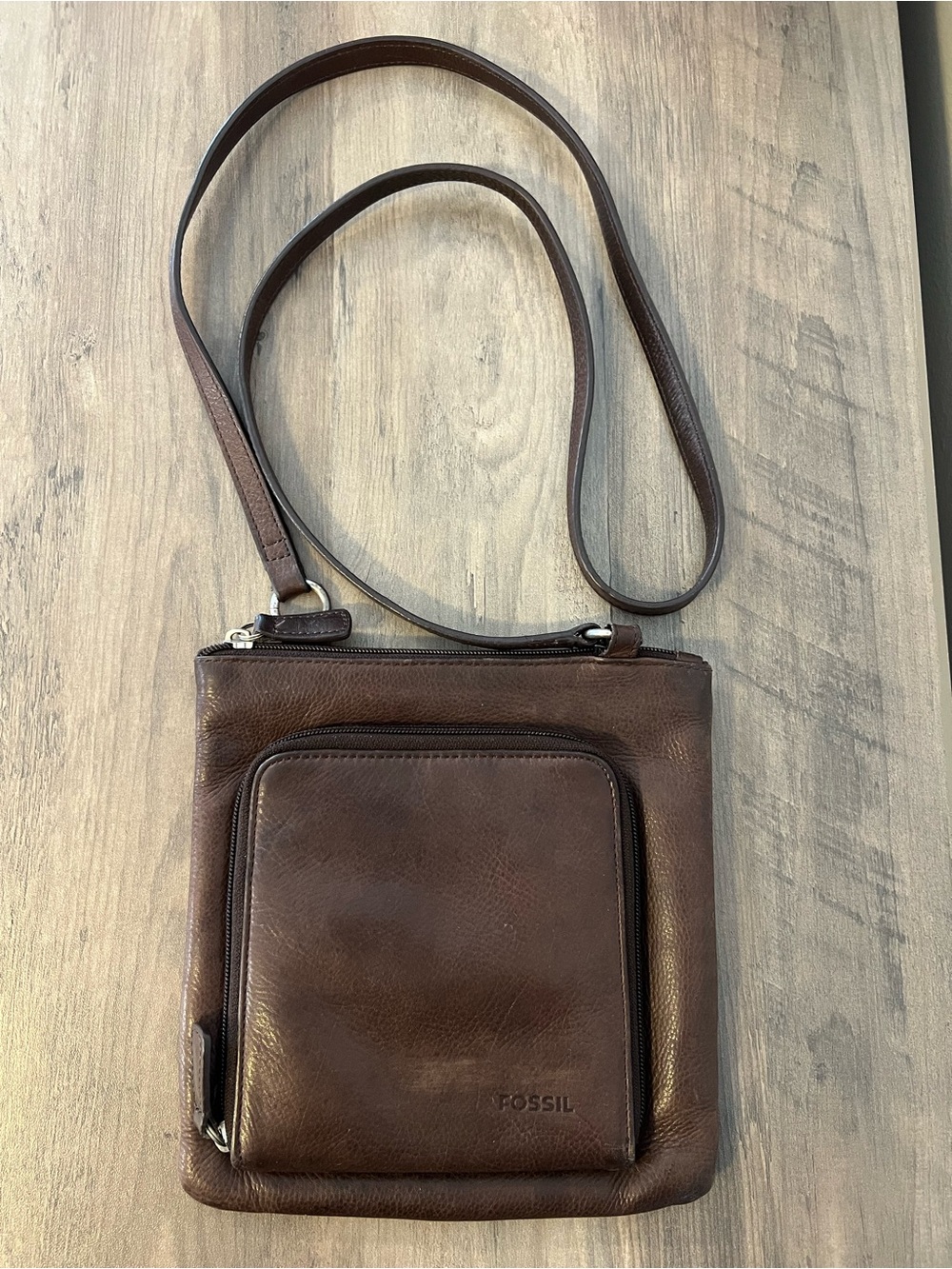Fossil Dark Brown Genuine Leather Messenger Crossbody Purse Bag